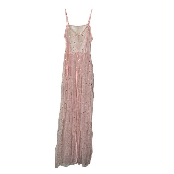 Pink Starry Tulle Maxi Dress M Sleeveless Party Evening - Picture 6 of 15